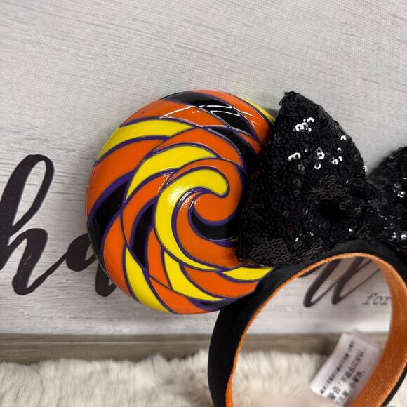 Disney Parks Halloween Sweet & Spooky Lollipop Candy Swirl Minnie Ears Headband - Picture 3 of 9